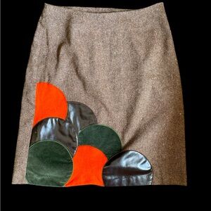 Anthropologie Brown Circle Patchwork Wool blend skirt Size 6